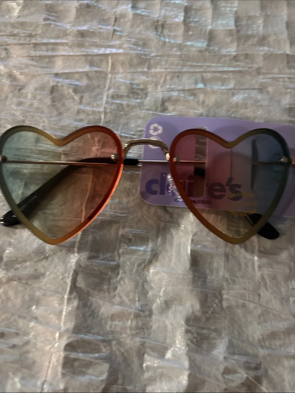 Claire's Heart-Shaped Sunglasses - Orange, Green, Blue Gradient